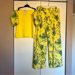 Brand New, Floral Outfit. Size 12, Large/Petite women’s pant set, matching top.